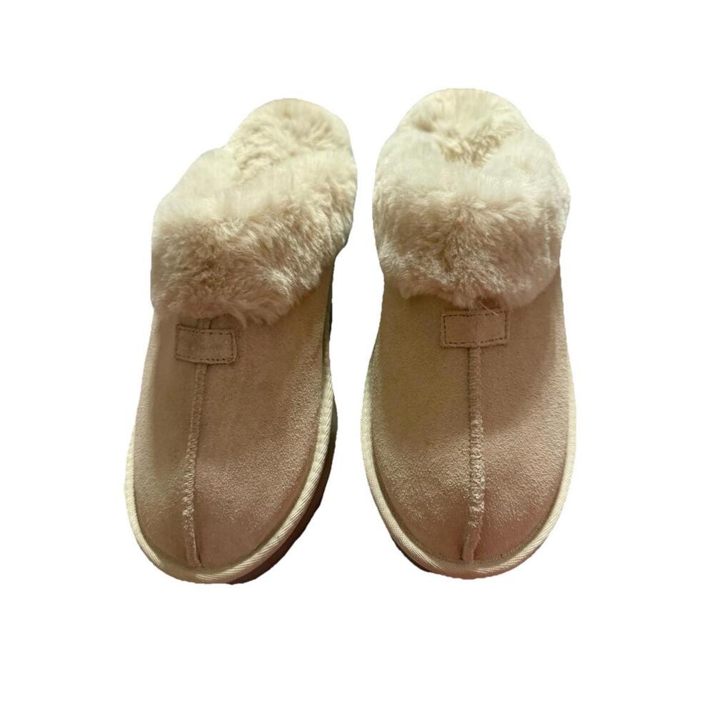 Joyspun tan Suede Women's Slipper Slides Size 8 Faux Fur EUC